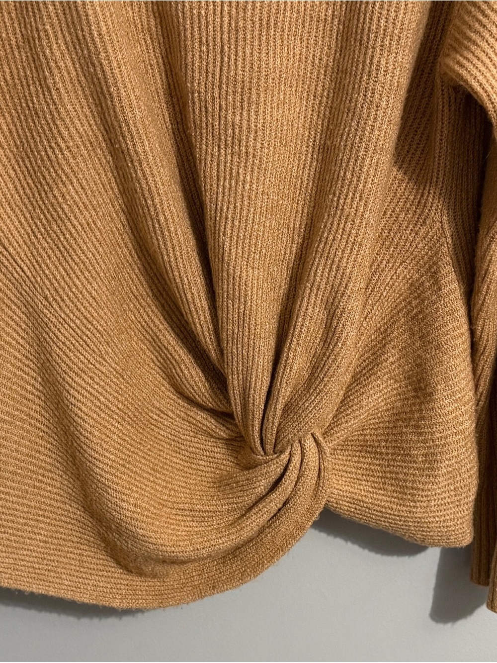 Aerie Sweater Womens Large Offline Knotted Front Crewneck Camel Slouchy Shoulder - Picture 3 of 10